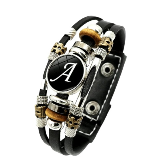 Other - Punk Style Leather Letter A Black and Silver Unisex Bracelet